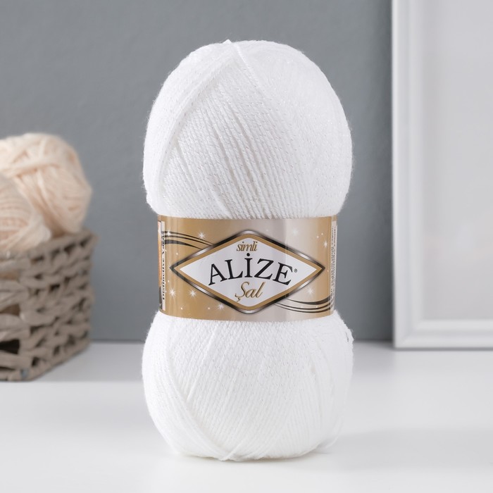Пряжа "Sal simlii" 95% акрил, 5% металлик 460м/100гр (55 белый)