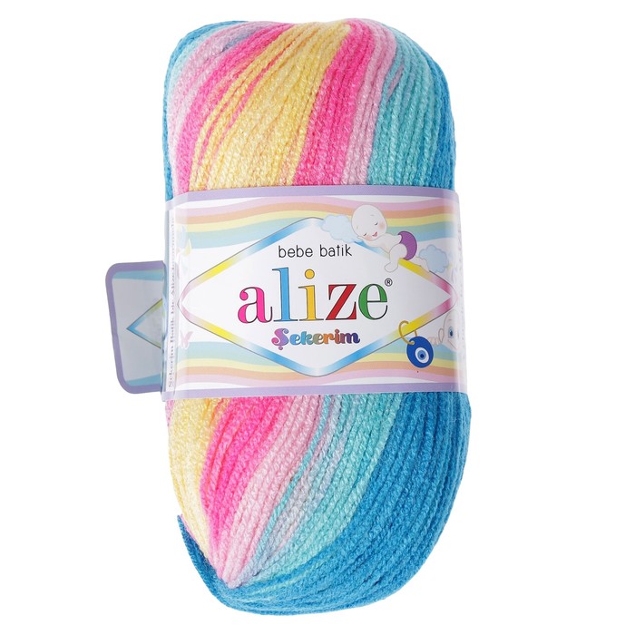 Пряжа "Sekerim batik" 100% акрил 320м/100гр (6550 желтый-розовый-бирюзовый )