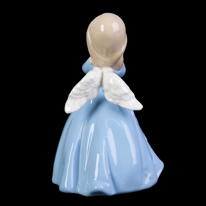 Сувенир керамика под фарфор "Ангелочек в голубом платье с дудочкой" 14,5х9,5х9 см