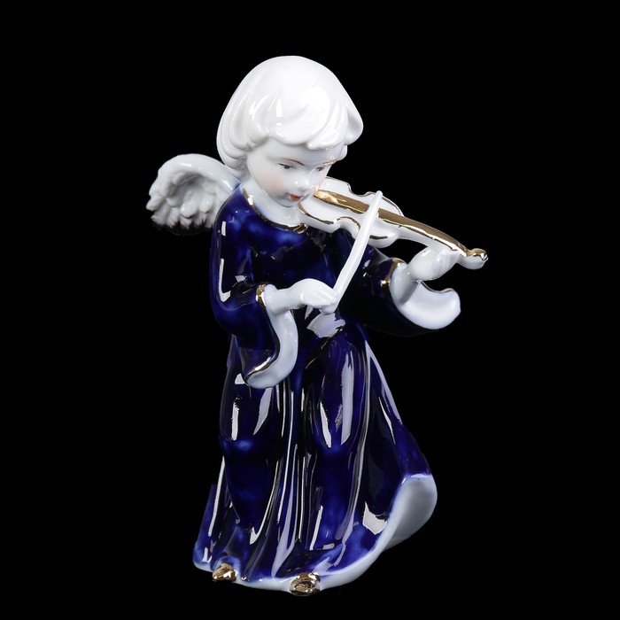 Сувенир керамика под фарфор "Ангел со скрипкой" кобальт 15,5х7х8,5 см