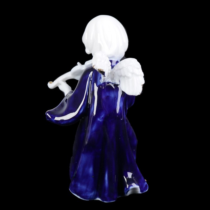 Сувенир керамика под фарфор "Ангел со скрипкой" кобальт 15,5х7х8,5 см