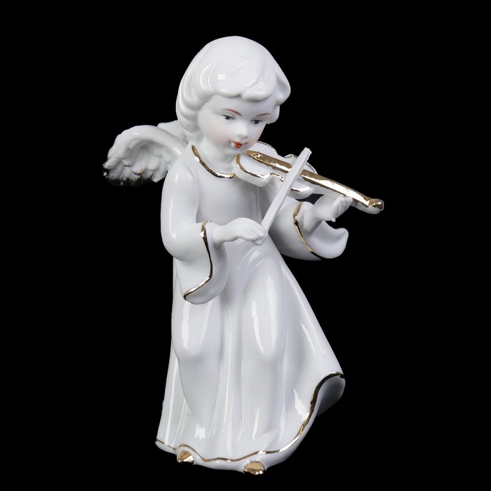 Сувенир керамика под фарфор "Ангел со скрипкой" белый с золотом 15,5х7х8,5 см