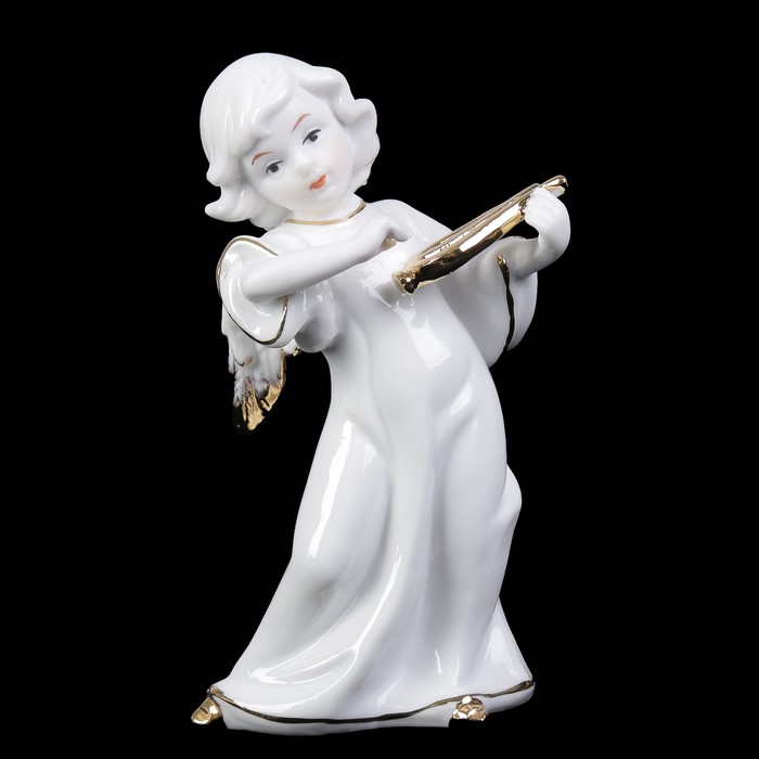 Сувенир керамика под фарфор "Ангел с арфой" белый с золотом 15,5х7,5х9 см