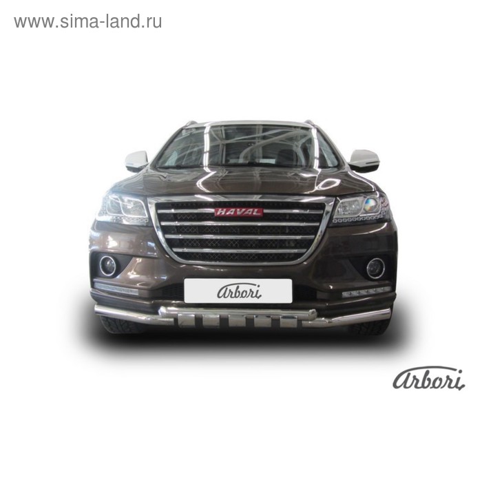 фото Защита переднего бампера arbori d57+d57 с декоративными элементами haval h2 2014-