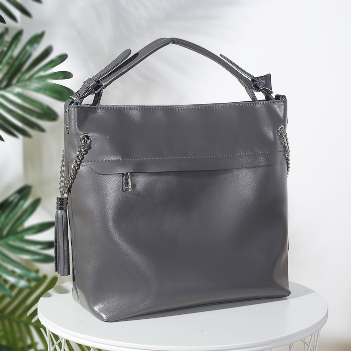 Сумка женская на молнии, 1 отдел с перегородкой, 2 наружных кармана, цвет серый