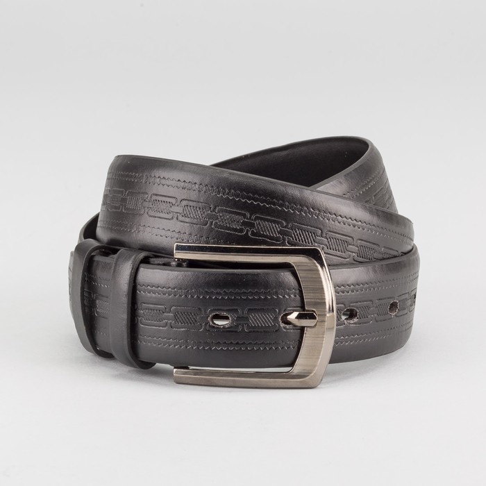 Ремень мужской, пряжка тёмный металл, ширина - 4 см, цвет чёрный
