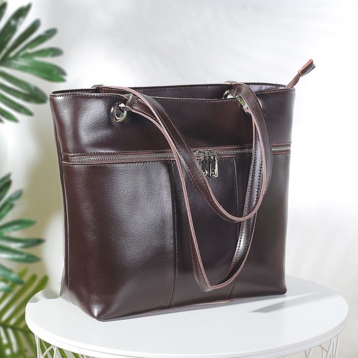 Сумка женская на молнии, 1 отдел с перегородкой, 2 наружных кармана, цвет коричневый