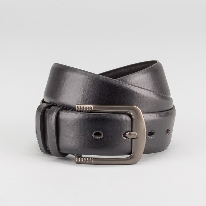Ремень мужской, гладкий, пряжка тёмный металл, ширина - 4 см, цвет чёрный