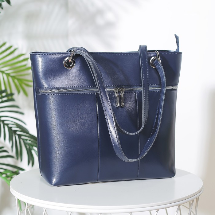 Сумка женская на молнии, 1 отдел с перегородкой, 2 наружных кармана, цвет синий