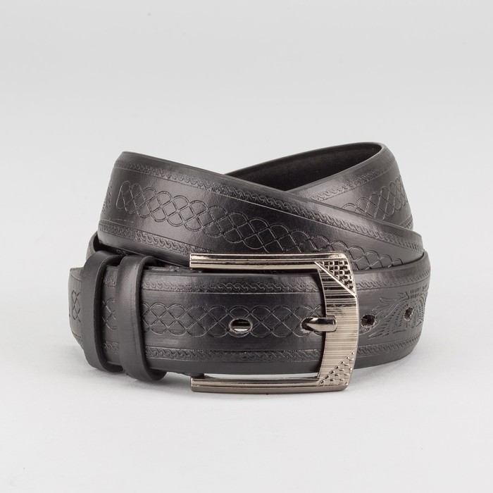 Ремень мужской, пряжка тёмный металл, ширина - 4 см, цвет чёрный