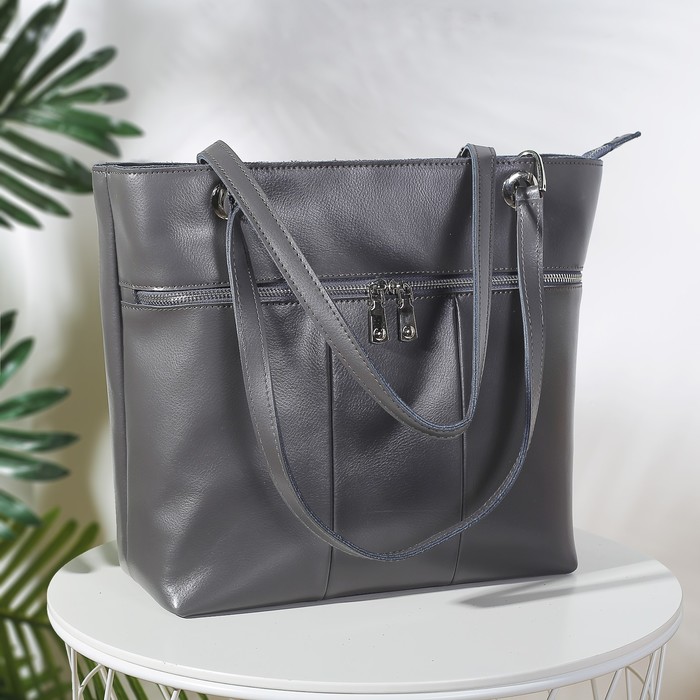 Сумка женская на молнии, 1 отдел с перегородкой, 2 наружных кармана, цвет серый