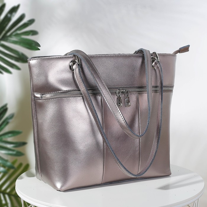 Сумка женская на молнии, 1 отдел с перегородкой, 2 наружных кармана, цвет бронзовый