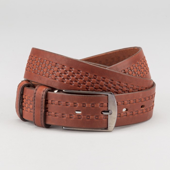 Ремень мужской, пряжка металл, ширина - 3,5 см, цвет рыжий