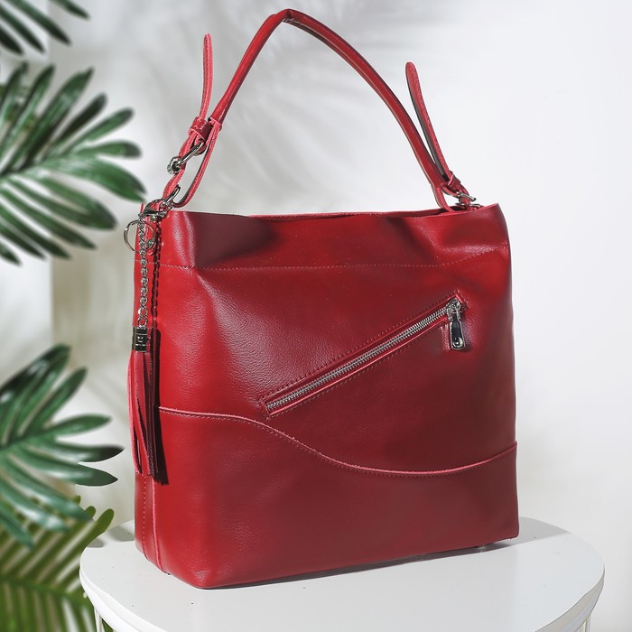 Сумка женская на молнии, 1 отдел с перегородкой, 2 наружных кармана, цвет бордовый