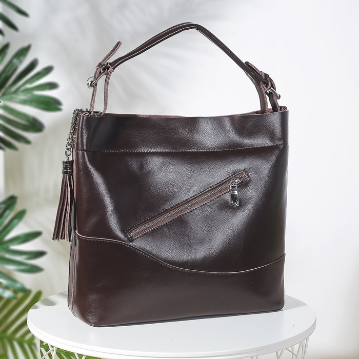 Сумка женская на молнии, 1 отдел с перегородкой, 2 наружных кармана, цвет коричневый