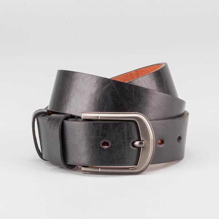 Ремень мужской, гладкий, пряжка тёмный металл, ширина - 4 см, цвет чёрный