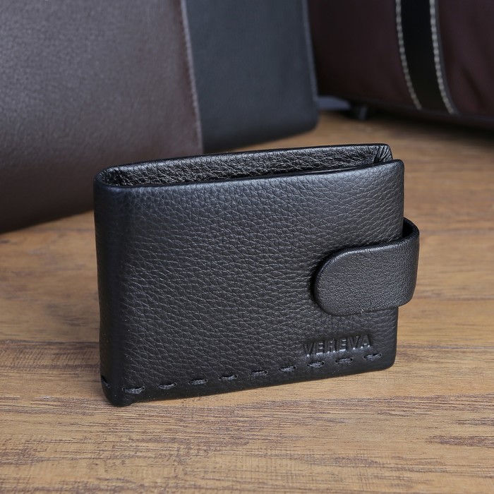 Портмоне мужское, 3 отдела, для карт, для монет, цвет чёрный