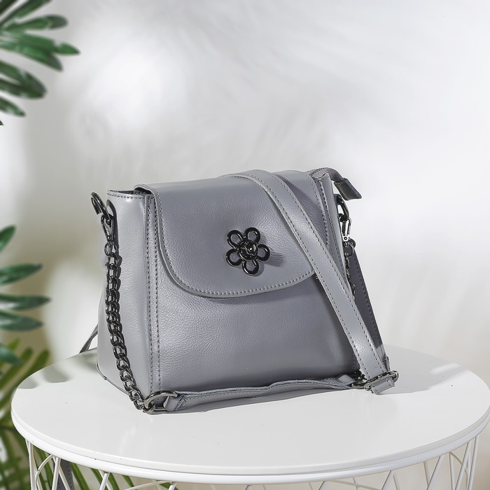 Сумка женская, отдел с перегородкой на молнии, наружный карман, длинный ремень, цвет серый