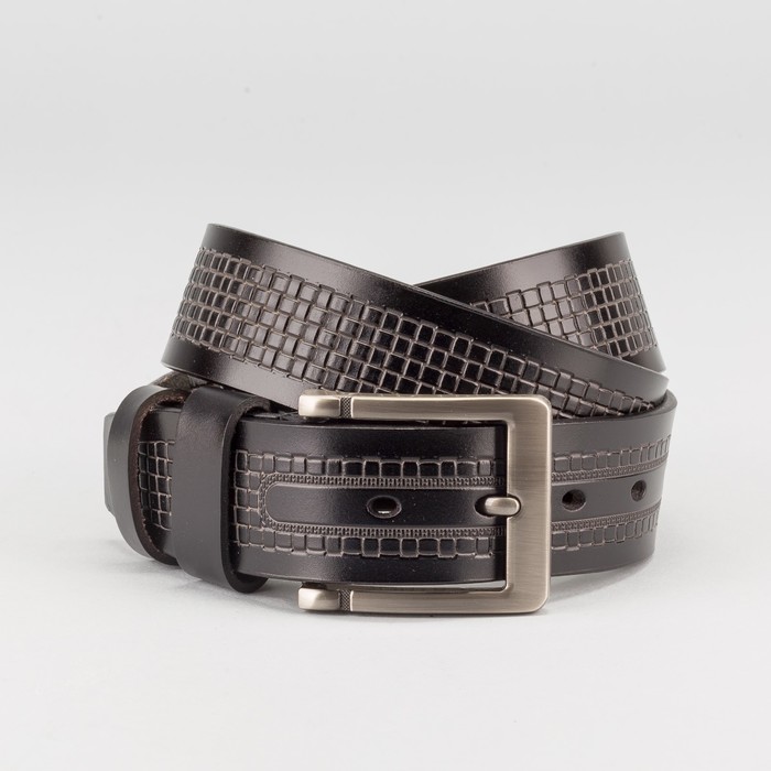 Ремень мужской, пряжка тёмный металл, ширина - 4 см, цвет чёрный