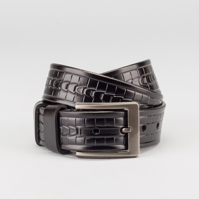 Ремень мужской, пряжка тёмный металл, ширина - 4 см, цвет чёрный