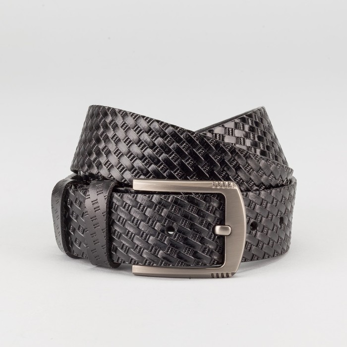 Ремень мужской, пряжка тёмный металл, ширина - 4 см, цвет чёрный