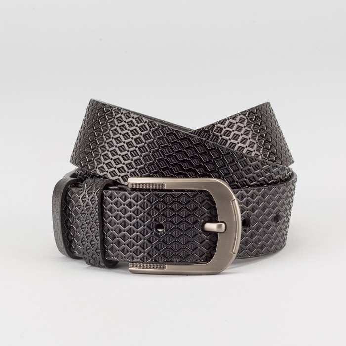 Ремень мужской, пряжка тёмный металл, ширина - 4 см, цвет чёрный