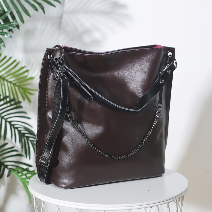 Сумка женская на молнии, 1 отдел с перегородкой, наружный карман, длинный ремень, с кошельком, цвет коричневый