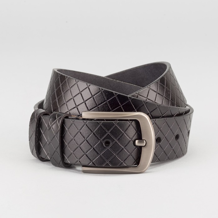 Ремень мужской, пряжка тёмный металл, ширина - 4 см, цвет чёрный