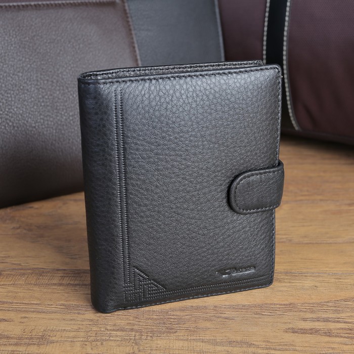 Портмоне мужское 2 в 1 (авто), 2 отдела, для монет, для карт, цвет чёрный