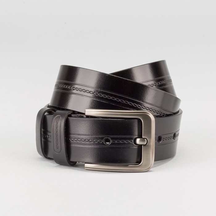 Ремень мужской, пряжка тёмный металл, ширина - 4 см, цвет чёрный