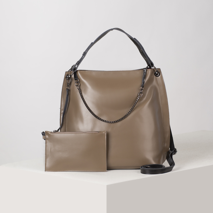 Сумка женская на молнии, 1 отдел с перегородкой, наружный карман, длинный ремень, с кошельком, цвет бежевый