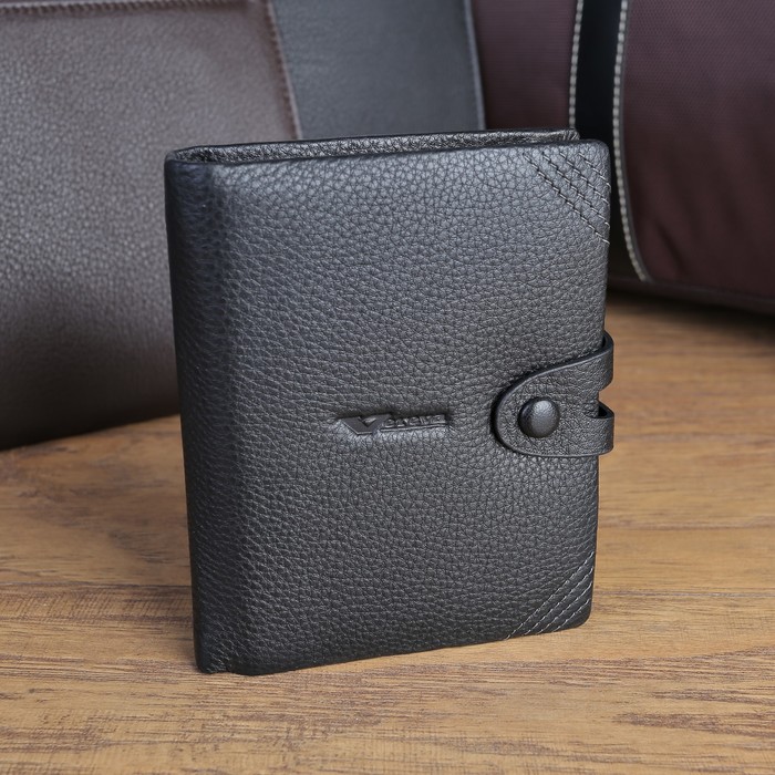 Портмоне мужское 2 в 1 (авто), 2 отдела, для монет, для карт, цвет чёрный