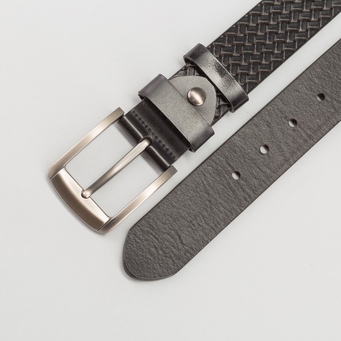 Ремень мужской, плетение, пряжка тёмный металл, ширина - 4 см, цвет чёрный