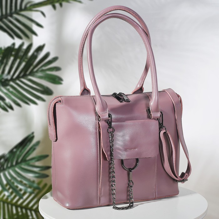 Сумка женская, отдел с перегородкой на молниях, 2 наружных кармана, цвет пудровый