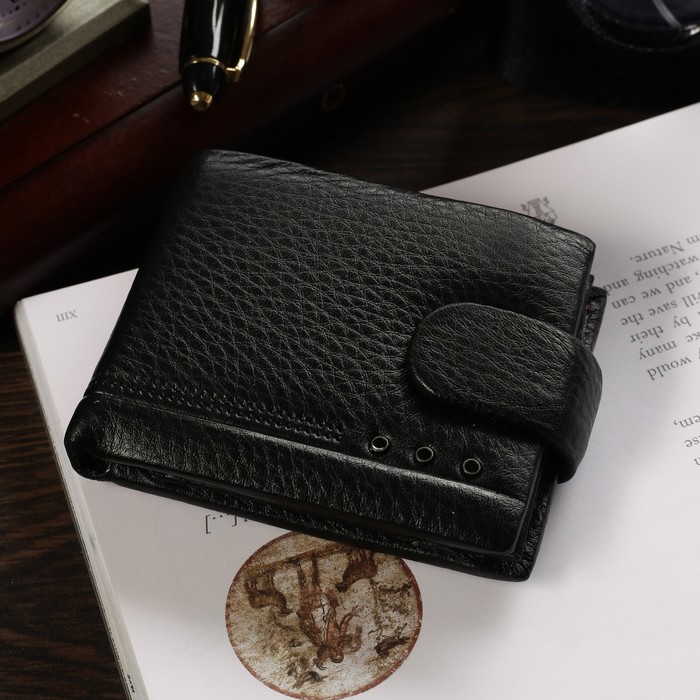 Портмоне мужское, 3 отдела, для карт, для монет, цвет чёрный