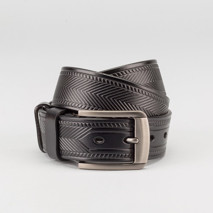 Ремень мужской, пряжка матовый металл, ширина - 4 см, цвет чёрный