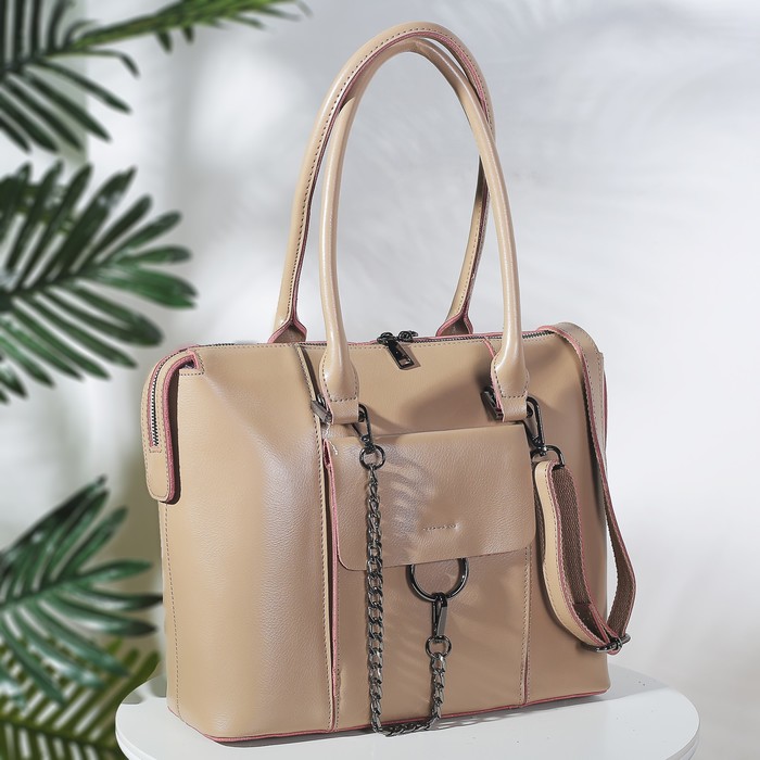 Сумка женская, отдел с перегородкой на молниях, 2 наружных кармана, цвет бежевый