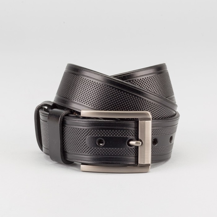 Ремень мужской, пряжка матовый металл, ширина - 4 см, цвет чёрный