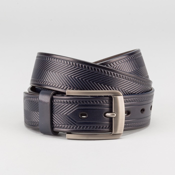 Ремень мужской, пряжка матовый металл, ширина - 4 см, цвет синий