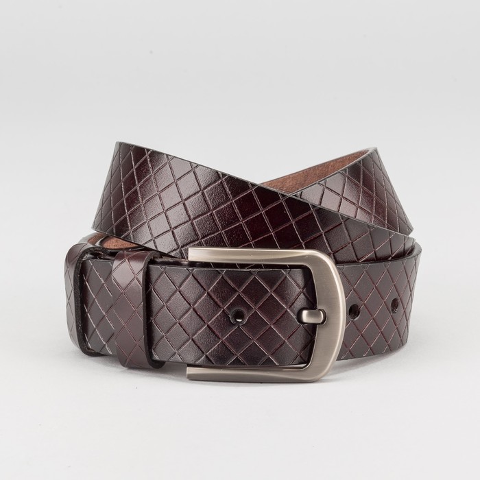 Ремень мужской, пряжка тёмный металл, ширина - 4 см, цвет коричневый