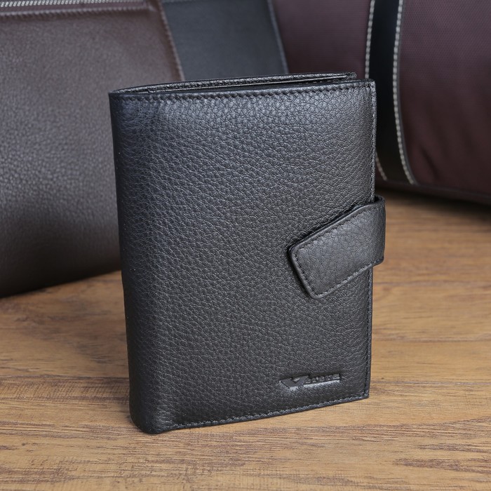 Портмоне мужское 2 в 1 (авто), 2 отдела, для монет, для карт, цвет чёрный