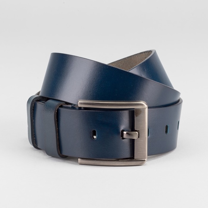 Ремень мужской, гладкий, пряжка тёмный металл, ширина - 4,5 см, цвет синий