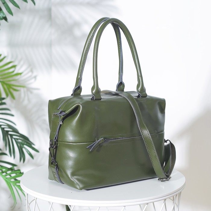 Сумка женская, отдел на молнии, 2 наружных кармана, длинный ремень, цвет оливковый