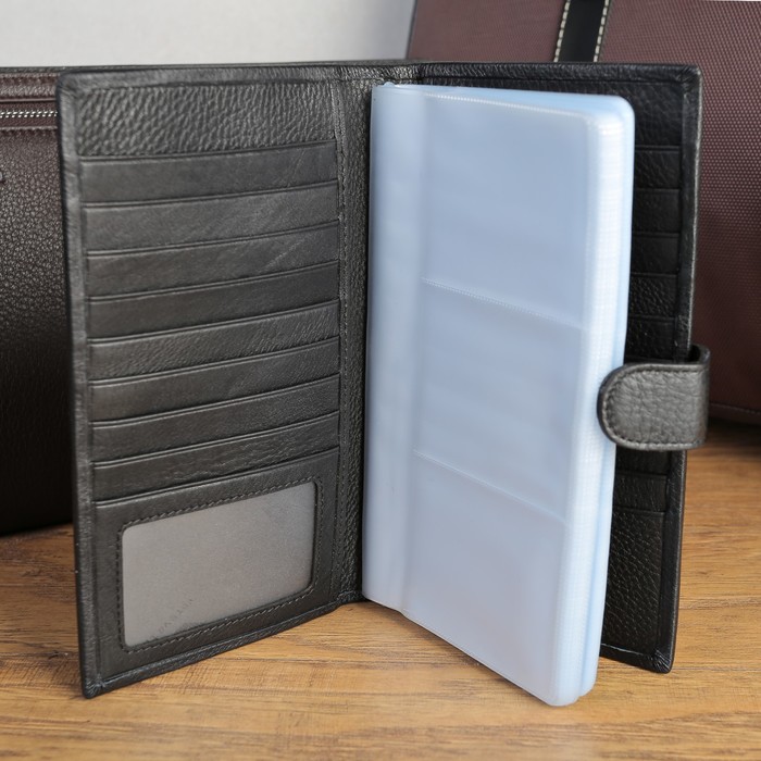 Визитница, 3 ряда, 32 листа, для карт, цвет чёрный