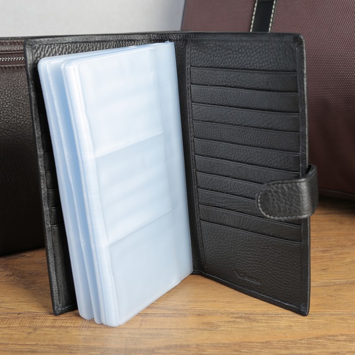 Визитница, 3 ряда, 32 листа, для карт, цвет чёрный