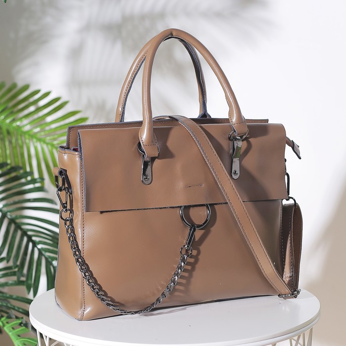 Сумка женская, отдел с перегородкой на молнии, наружный карман, длинный ремень, цвет бежевый