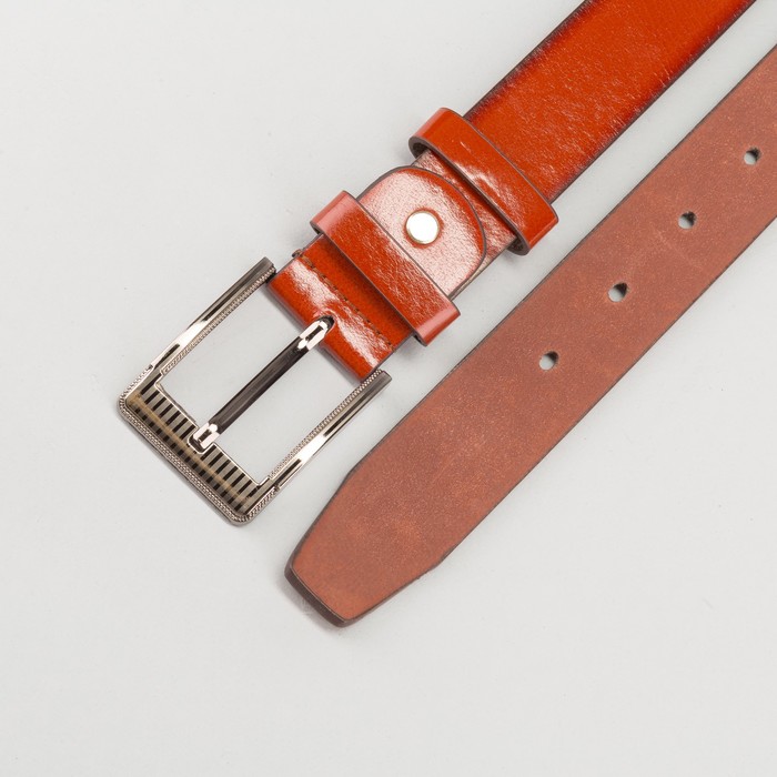 Ремень мужской "Великан", винт, пряжка тёмный металл, ширина - 3,5см, длина от 130см, цвет рыжий