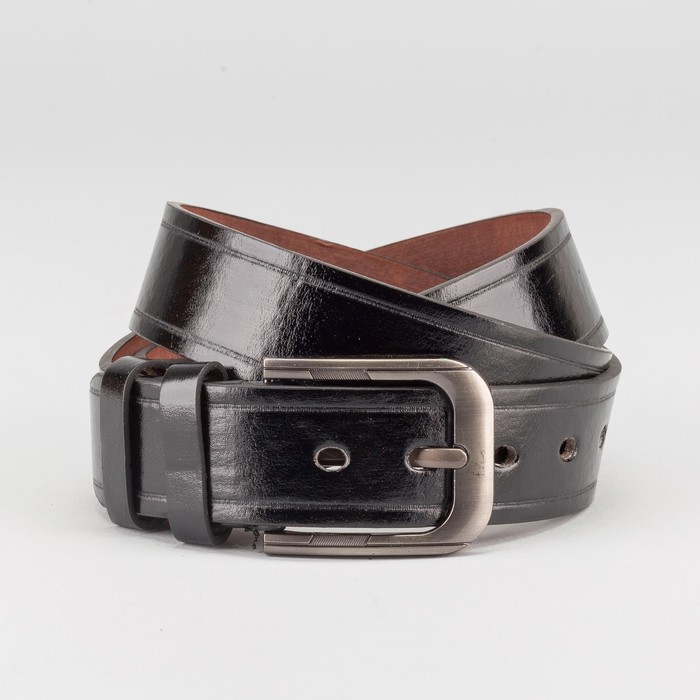 Ремень мужской "Великан", винт, пряжка тёмный металл, ширина - 4см, длина от 130см, цвет чёрный