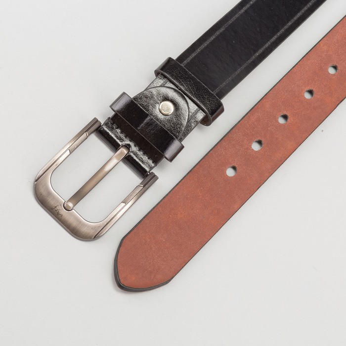 Ремень мужской "Великан", винт, пряжка тёмный металл, ширина - 4см, длина от 130см, цвет чёрный