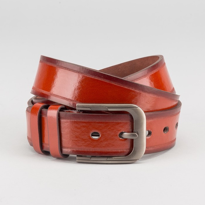 Ремень мужской "Великан", винт, пряжка тёмный металл, ширина - 4см, длина от 140см, цвет рыжий